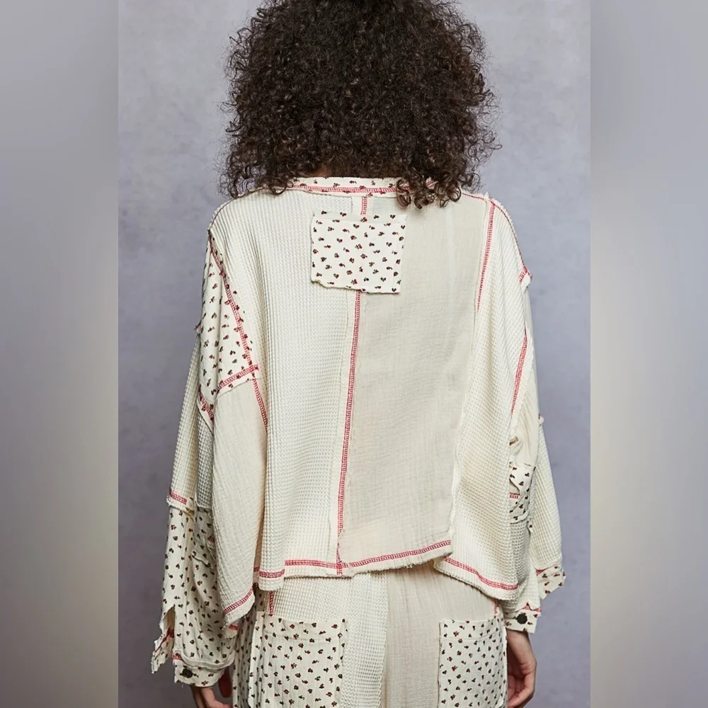 POL Cream and Red Patterned Blouse